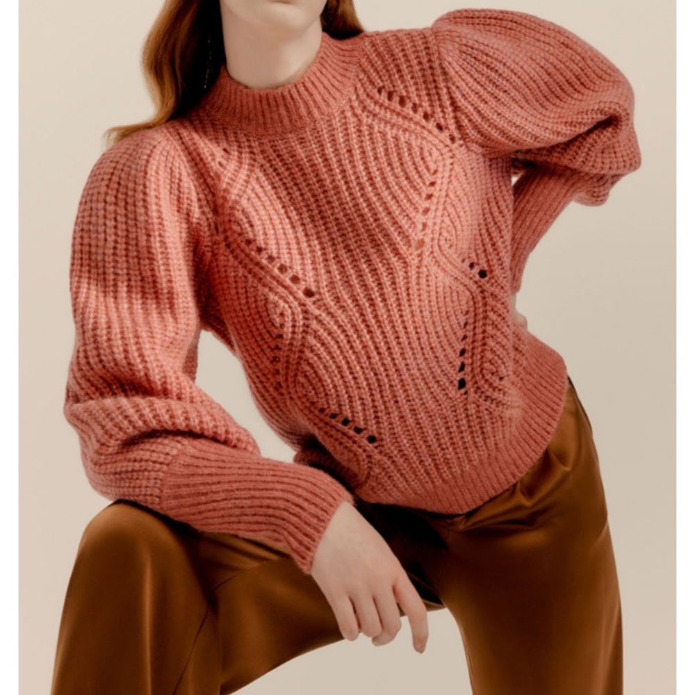 NWT Cuyana Alpaca Wool Balloon Sleeve Sweater in Passionfruit